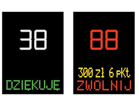 Radarowy wyświetlacz prędkości MP-DP5 z informacją o wysokości mandatu i własnymi komunikatami